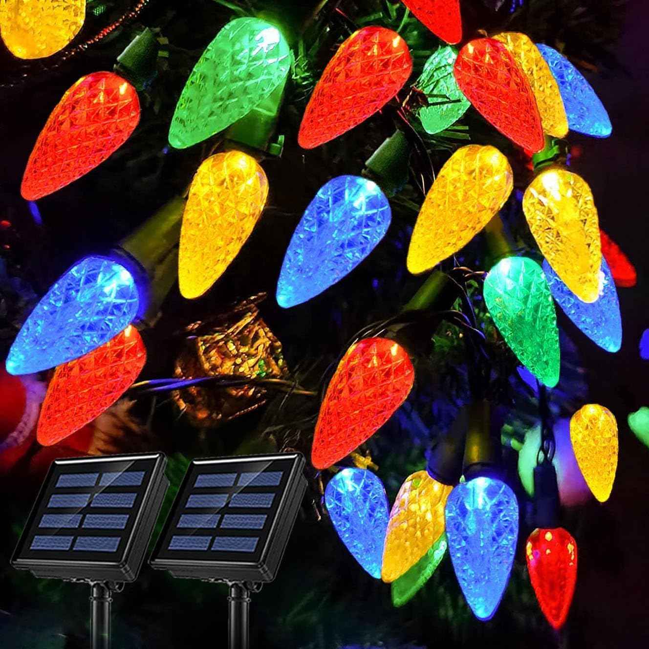 Lumify C6 Solar Christmas Lights Outdoor – 100 LED Multicolor Strawberry String Lights for Backyard Fence Lines and Front Yard Trees, 8 Modes