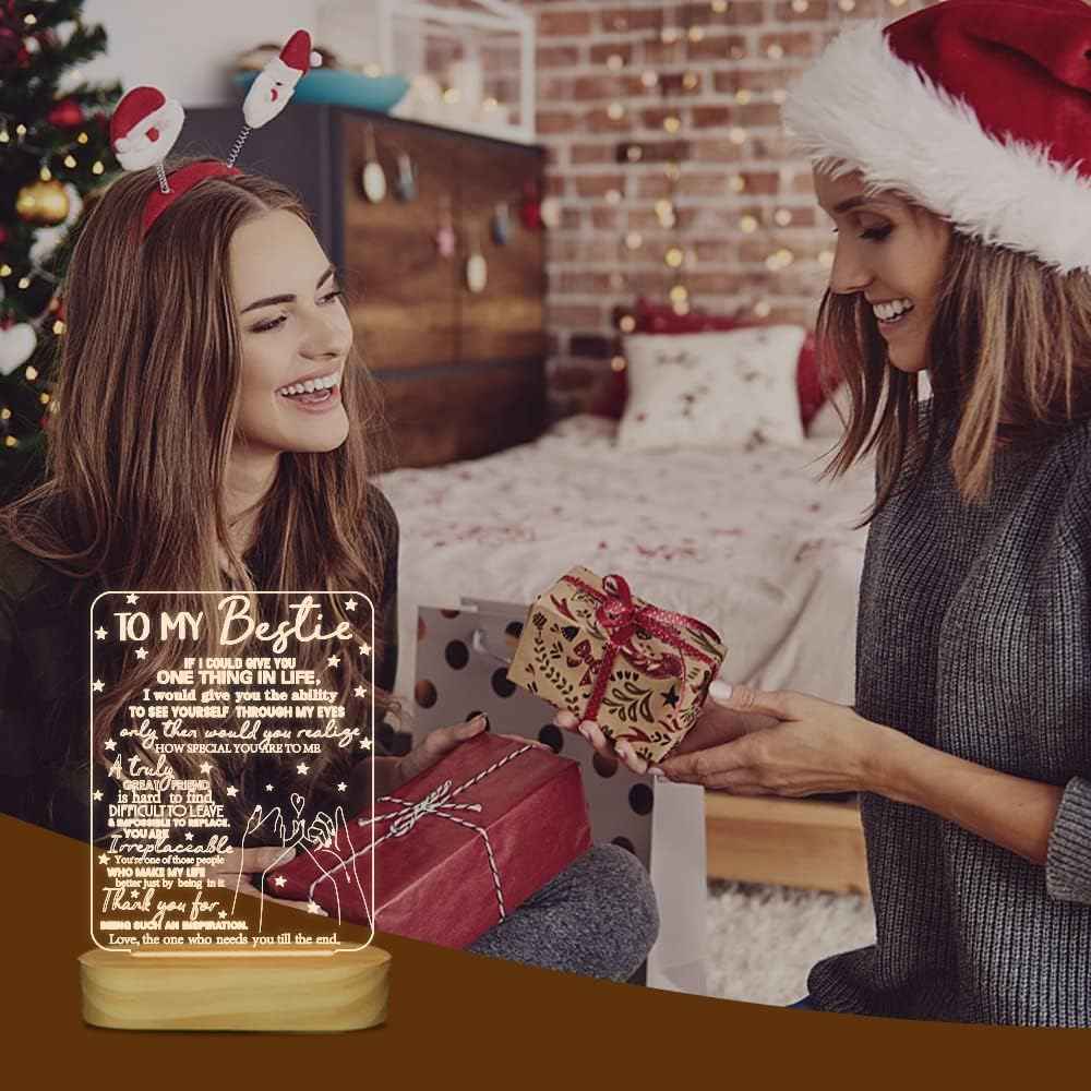 to My Bestie Gifts Warm Yellow Night Light – Calming Bedtime Ritual Lamp, Soothing 3D Illusion Wooden Base Light