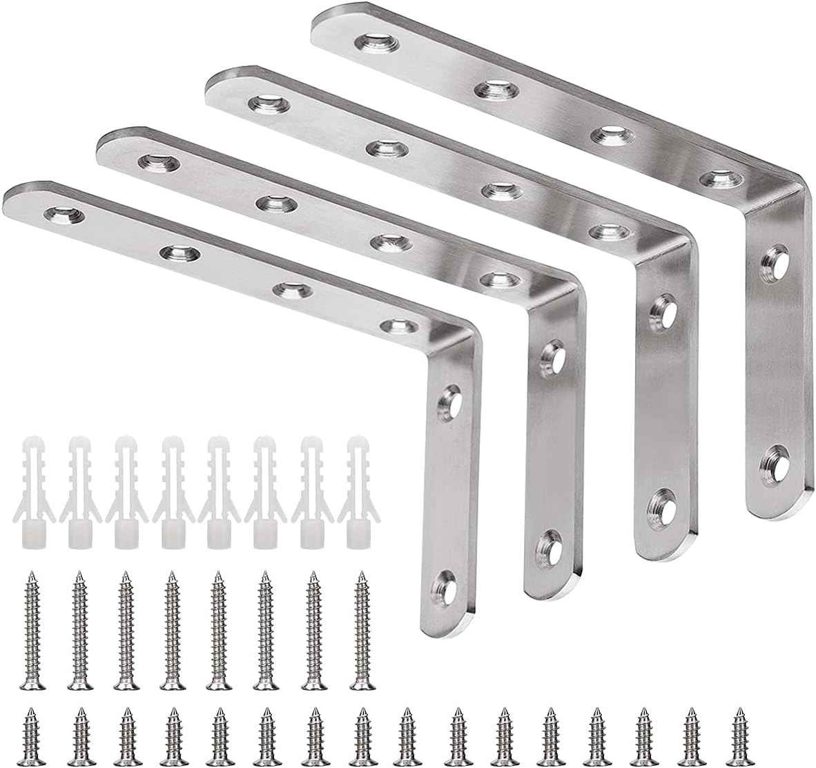 YUMORE L Bracket – Clean Line Stainless Steel Corner Brace for Uncluttered Floating Shelves, Brushed Nickel, 4 Pack