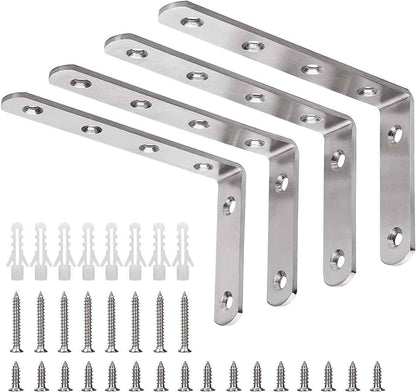YUMORE L Bracket – Clean Line Stainless Steel Corner Brace for Uncluttered Floating Shelves, Brushed Nickel, 4 Pack
