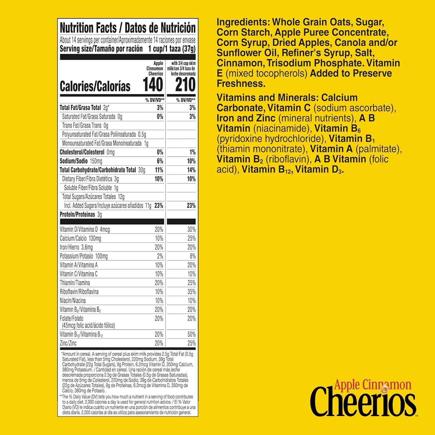 Apple Cinnamon Cheerios, Whole Grain Oats Breakfast Cereal for a Heart Healthy Low Cholesterol Diet, Office Bowl