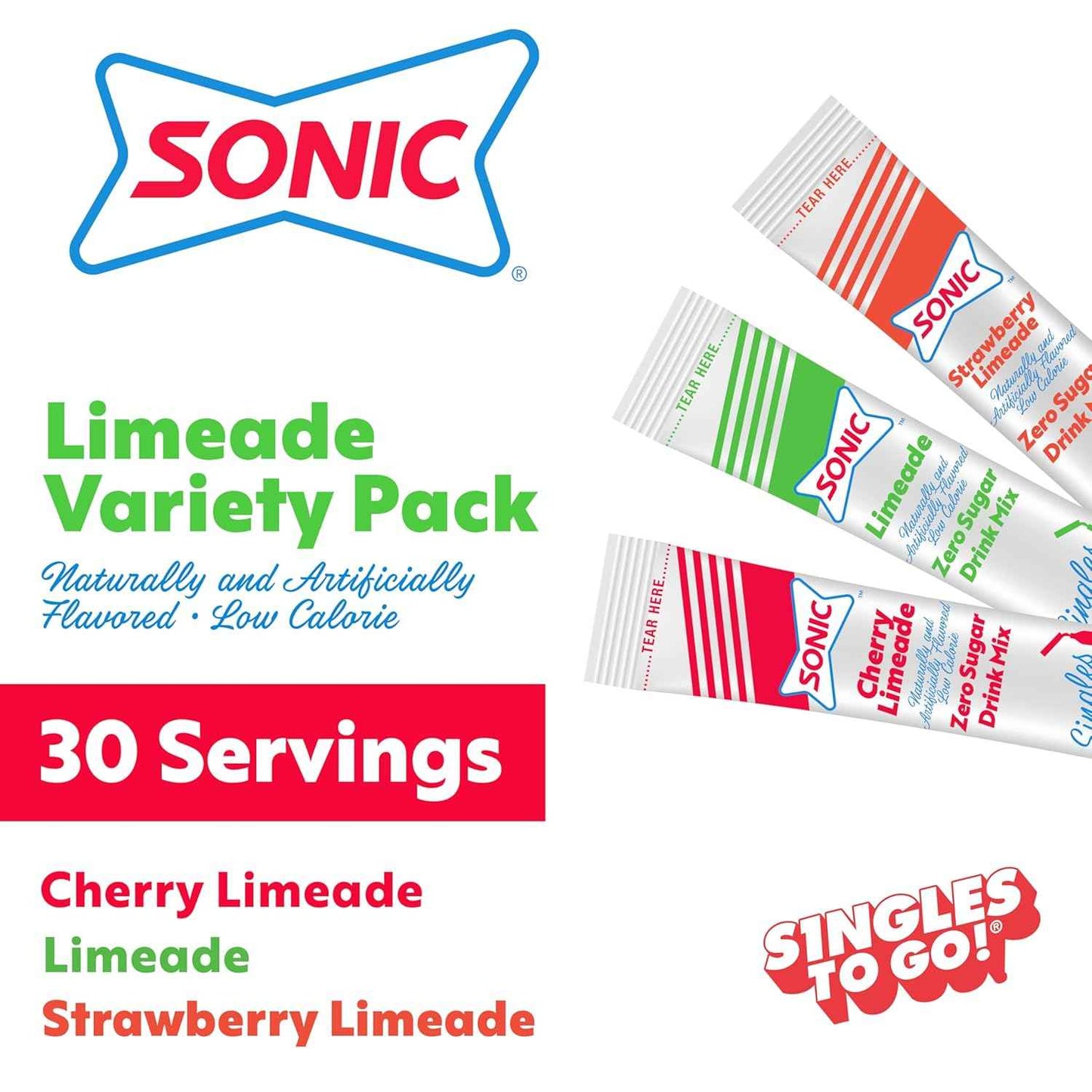 Sonic Singles to Go Powdered Drink Mix – Lunchbox Drink Mix Pack for Kids Backpacks, Cherry Limeade and Strawberry Limeade Sticks