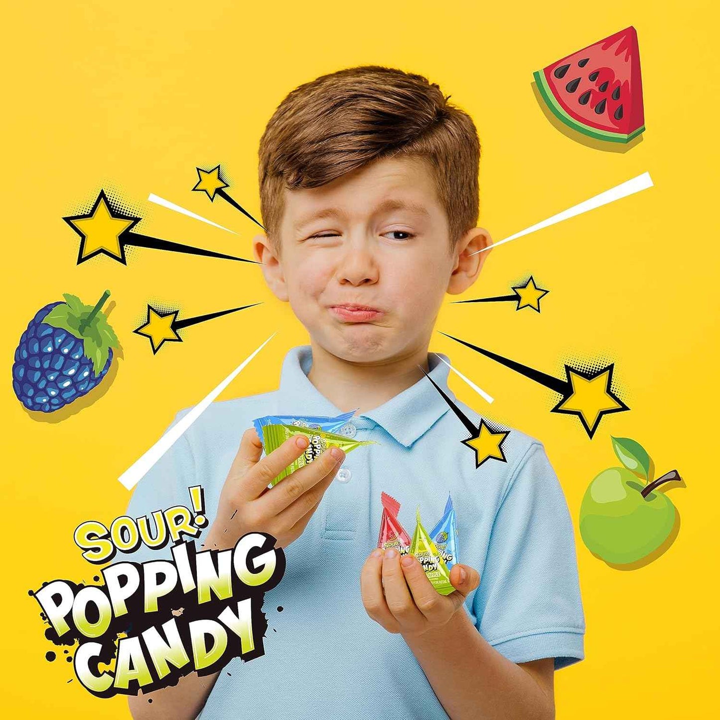 Sour Popping Rocks - Ready-to-Give Party Favor Candy for Birthday Goody Bags, Piñata Fillers, and Classroom Celebrations - 40 Individually Wrapped Pouches