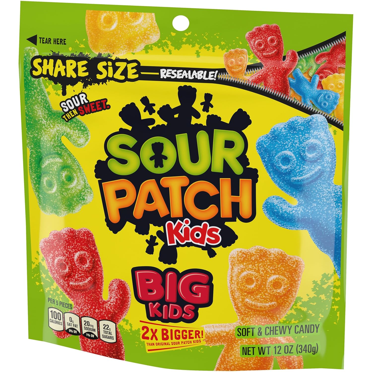 SOUR PATCH KIDS Big Kids Chewy Candy for Road Trips, 12 oz Resealable Travel Share Bag