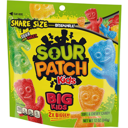 SOUR PATCH KIDS Big Kids Chewy Candy for Road Trips, 12 oz Resealable Travel Share Bag