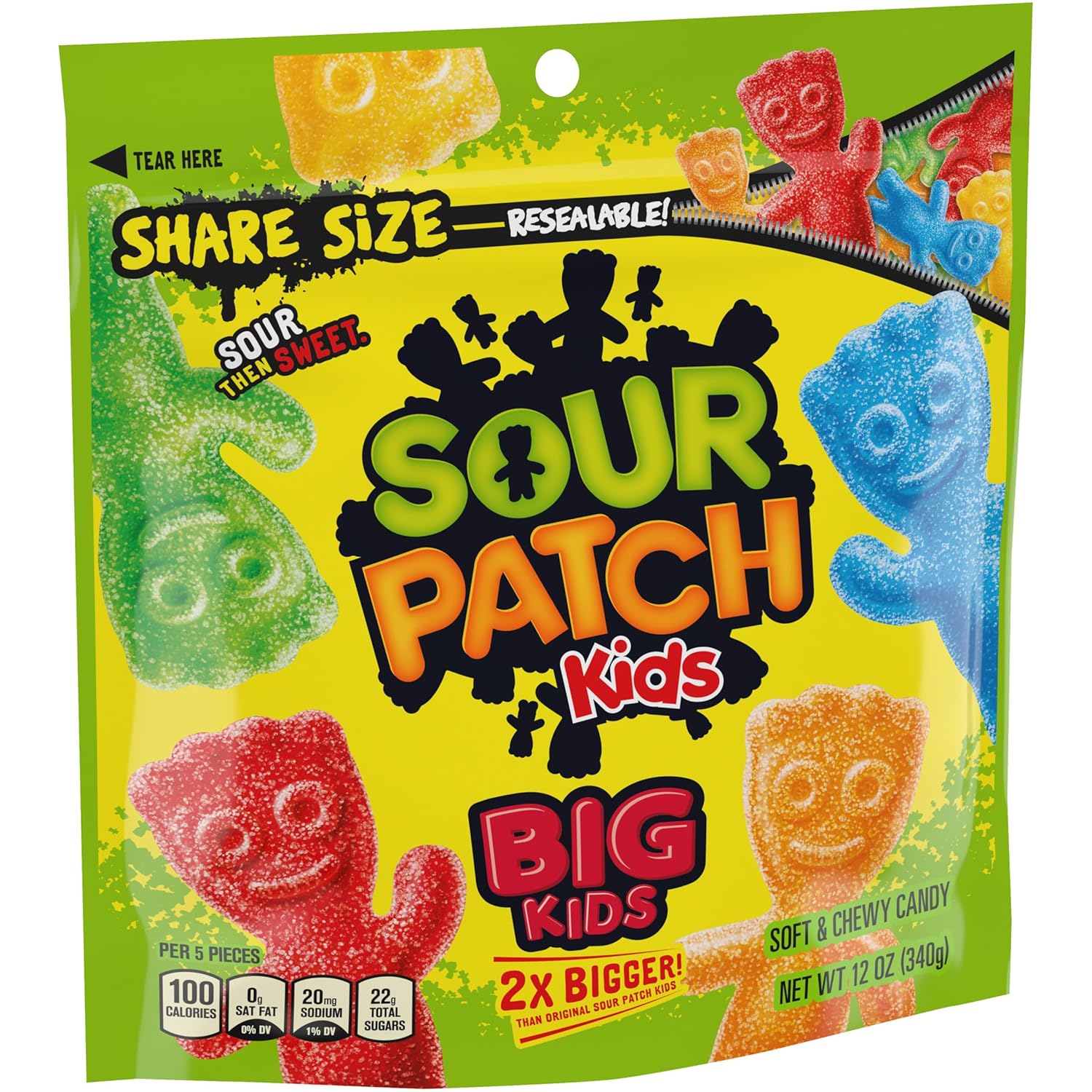 SOUR PATCH KIDS Big Kids Chewy Candy for Road Trips, 12 oz Resealable Travel Share Bag
