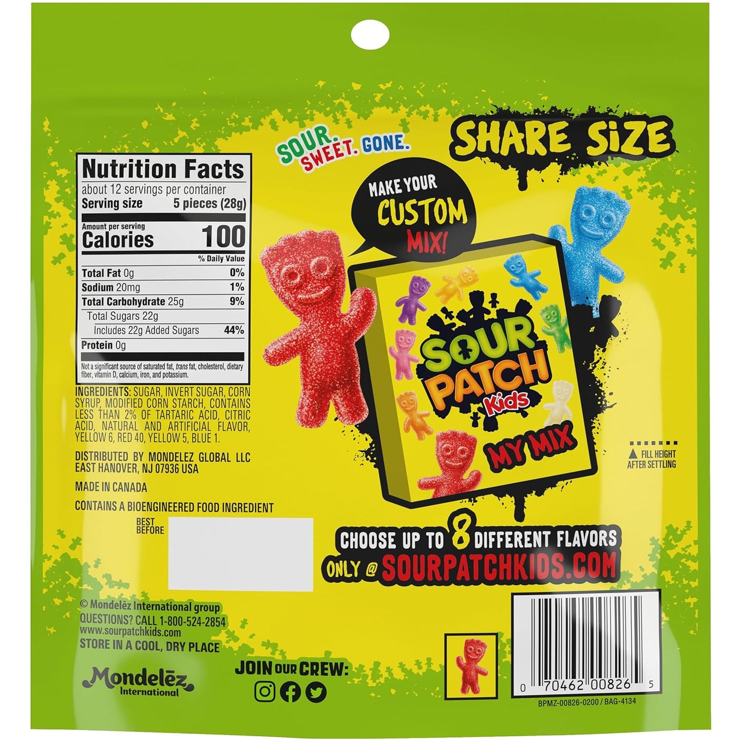 SOUR PATCH KIDS Big Kids Chewy Candy for Road Trips, 12 oz Resealable Travel Share Bag