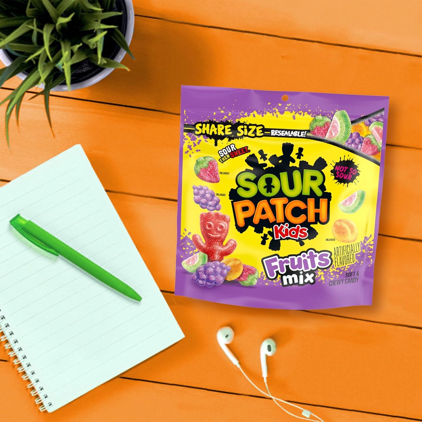 SOUR PATCH KIDS Fruits Mix Chewy Candy for Road Trips and Camping Snacks, Resealable Share Size 11.03 oz