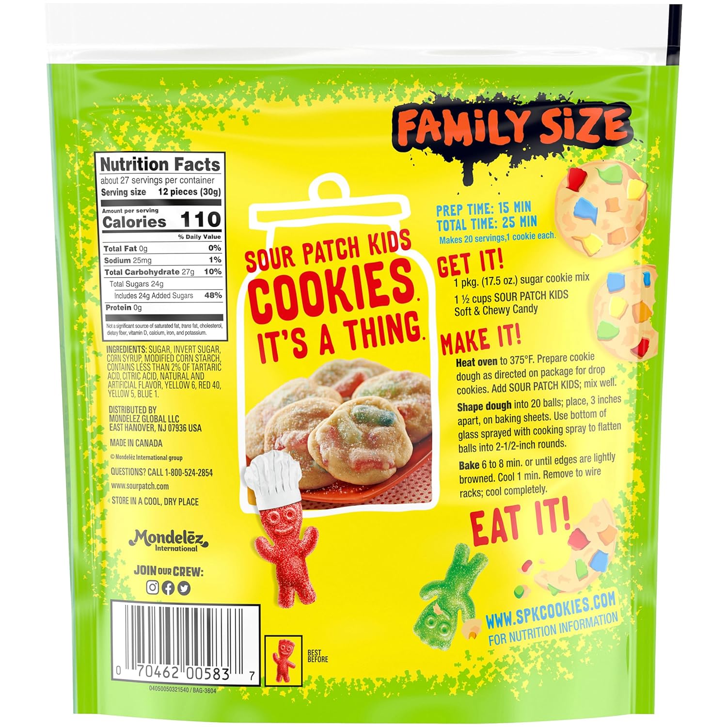 SOUR PATCH KIDS Soft & Chewy Sour Then Sweet Candy, 1.8 lb Bulk Bag for Tailgating, Car Rides, and Front Porch Trick-or-Treat Bowls