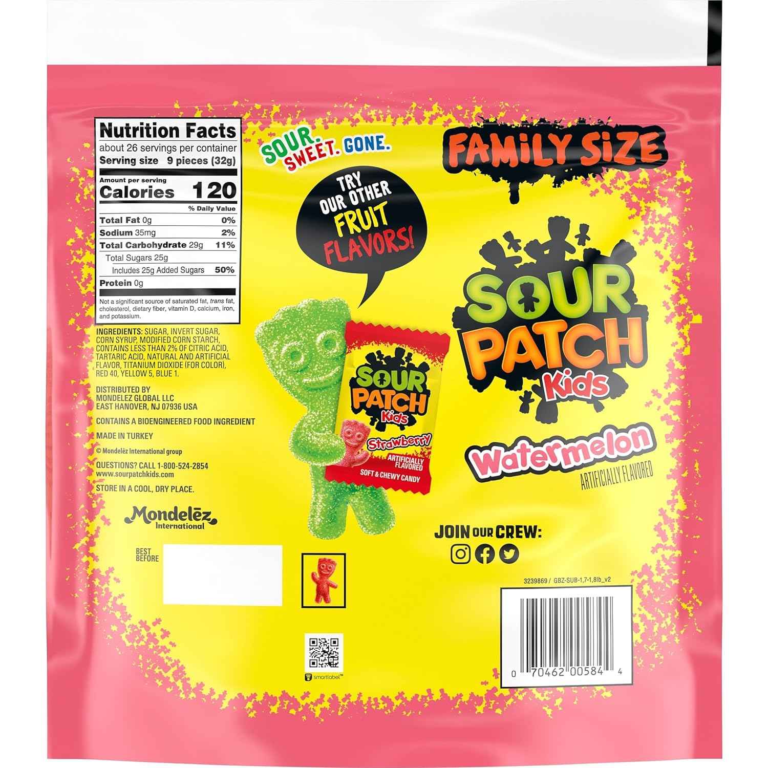 SOUR PATCH KIDS Watermelon Soft & Chewy Candy – Picnic and Park Day Chewy Snack, 1.8 lb Resealable Bag