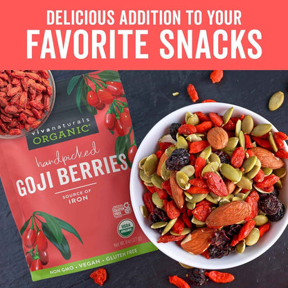 Viva Naturals Himalayan Goji Berries – Non-GMO Superfood Pantry Staple for Wellness Routines and Mindful Snacking, 8 oz
