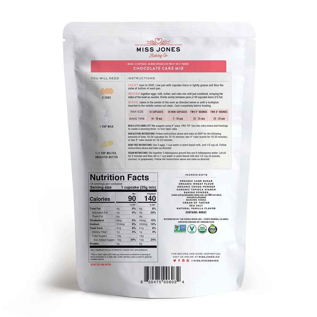 Miss Jones Baking Organic Chocolate Cake Mix – Thoughtful Gift for Vegan Friends and Allergy-Sensitive Hosts at Home