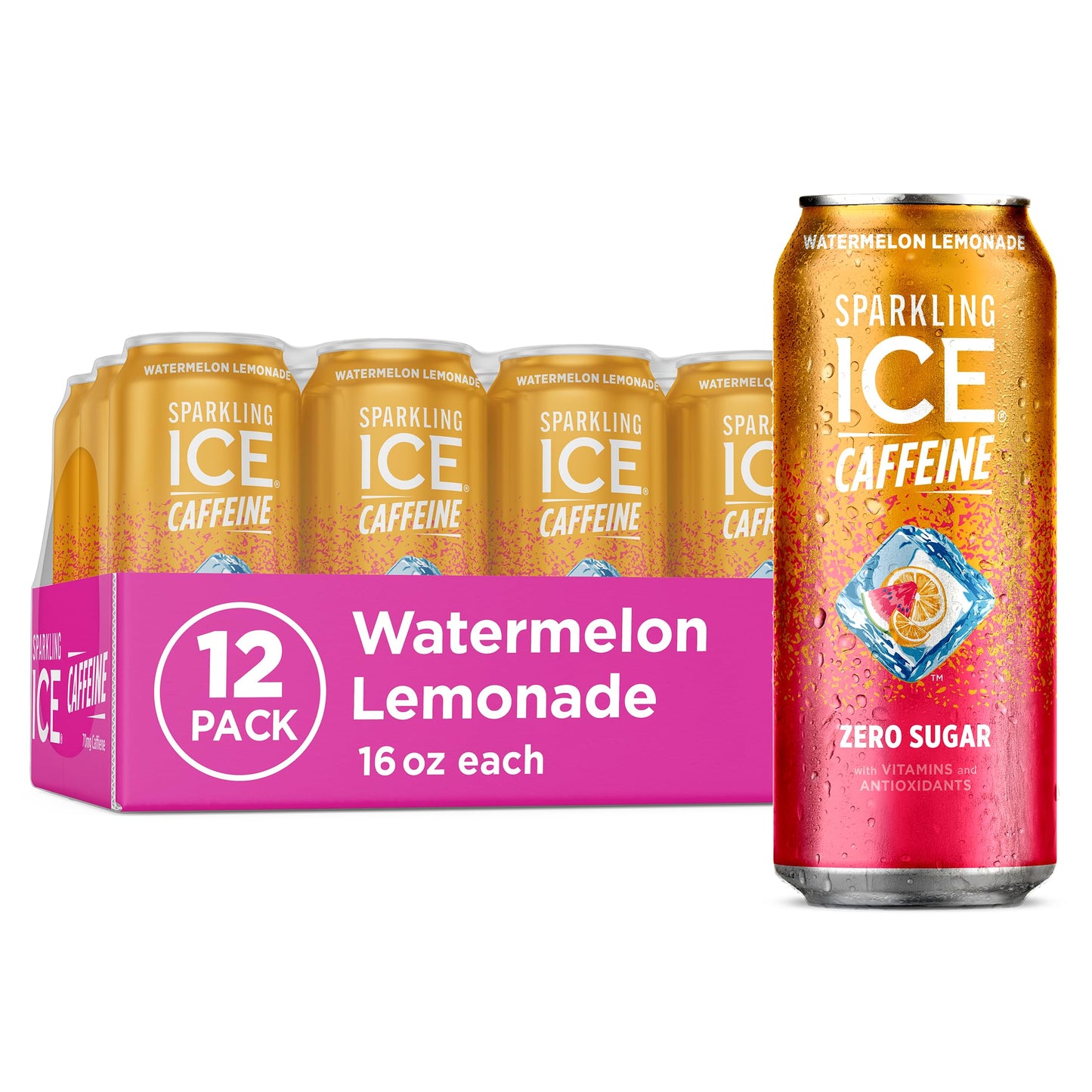 Sparkling Ice Caffeine Black Raspberry Sparkling Water for Wellness Focused Drinkers, Zero Sugar Daily Vitamin Boost in 16 oz Cans