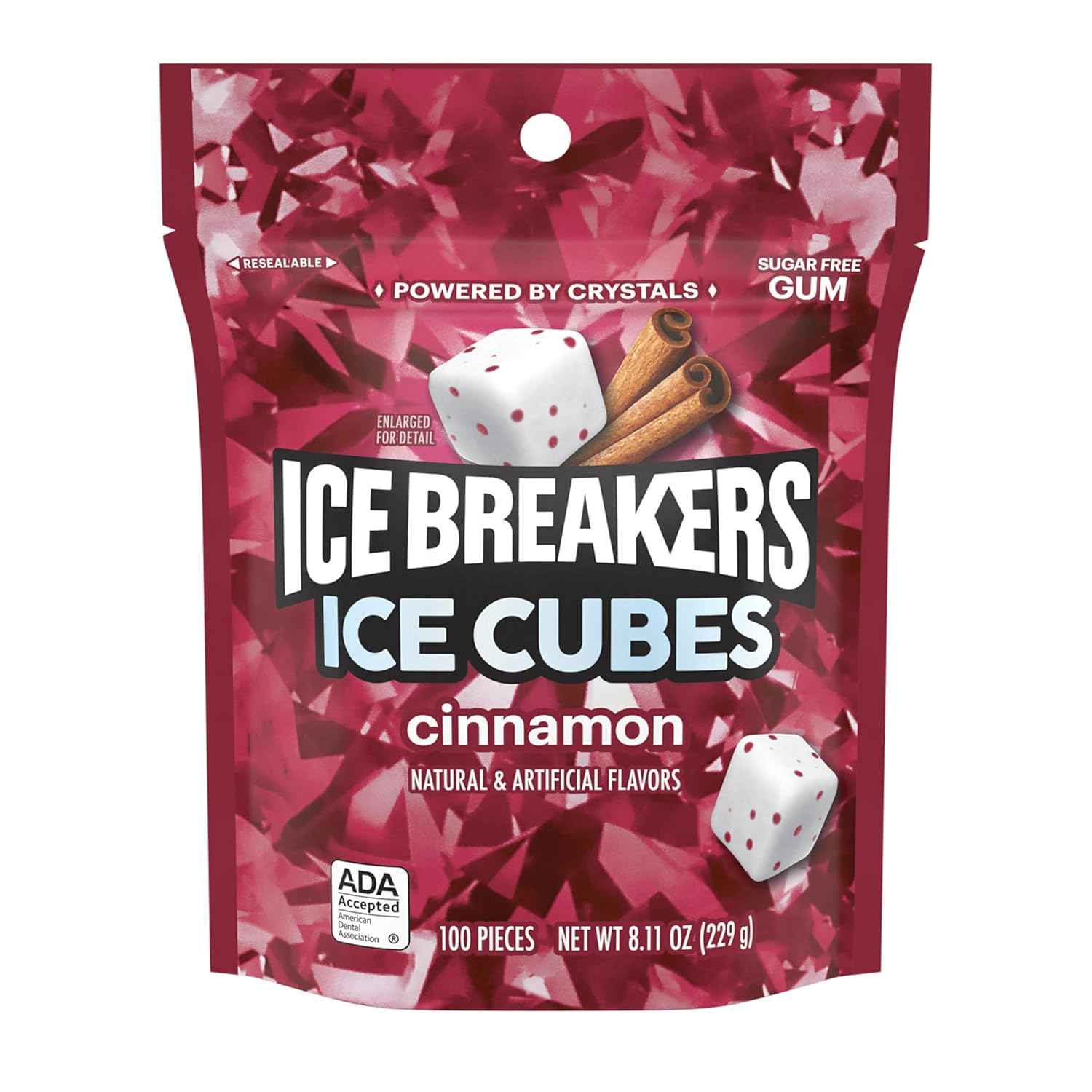 ICE BREAKERS Ice Cubes Cinnamon Sugar Free Chewing Gum Pouch – Daily Self-Care Oral Freshening Ritual for Mindful Wellness Routines