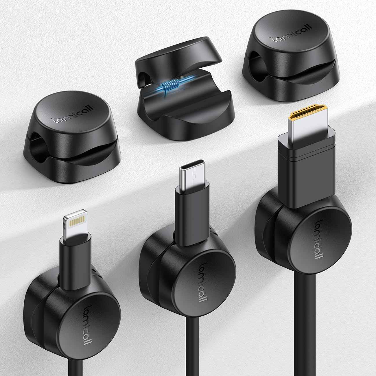 Lamicall Cable Holder Clips – Car Center Console Cord Organizer That Stops Falling Chargers, 6-Pack