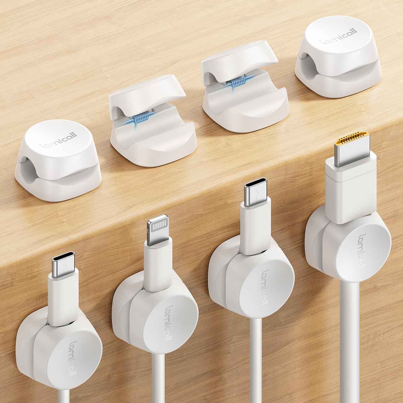 Lamicall 1s Lock Cord Organizer - Versatile Cable Holder for Car Dashboard, Patio, and Travel Setup, Adhesive Round Clip, 8-Pack, White