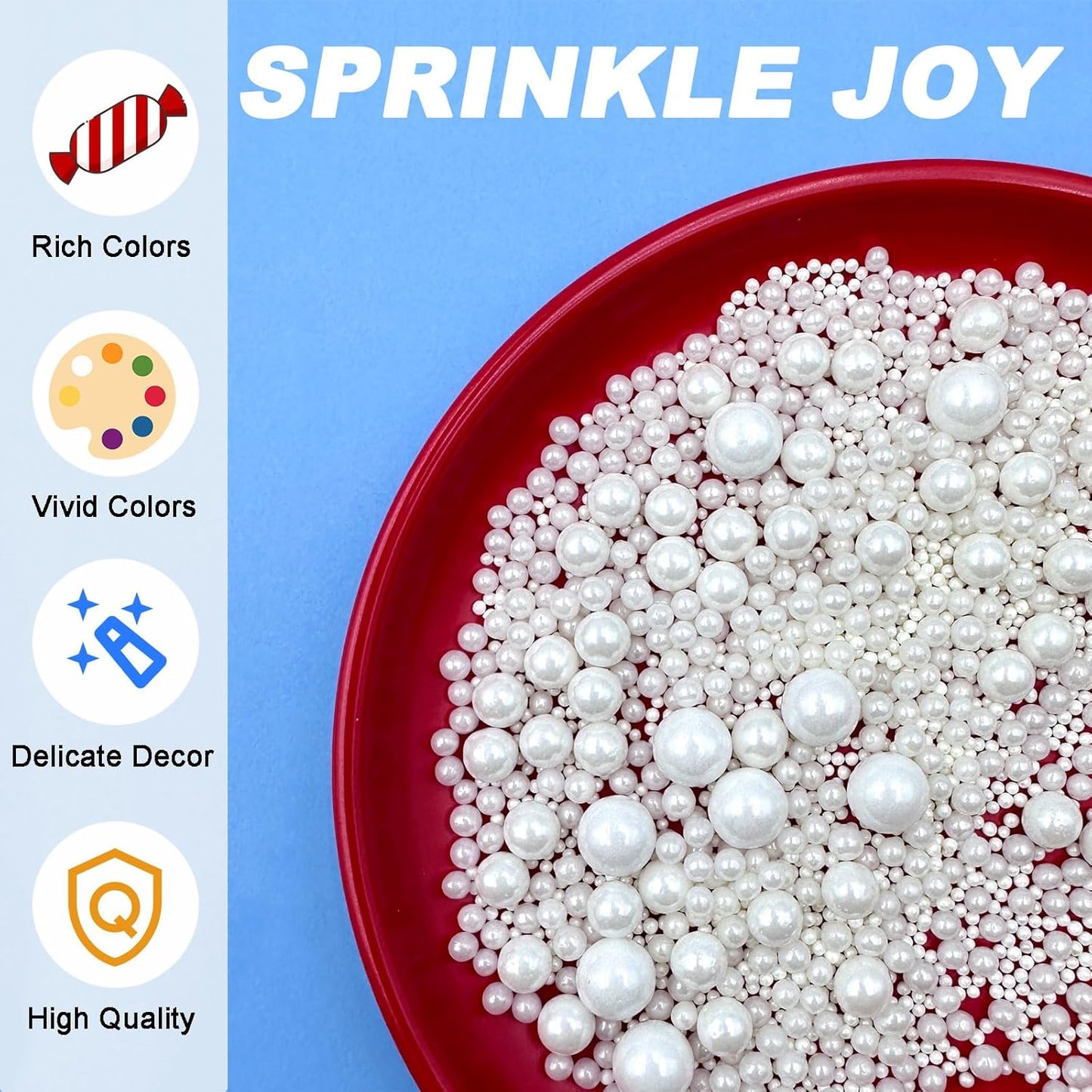 Sprinkles for Cake Decorating White Pearl Sprinkles 4 Sizes Mix for Wedding Cake Bridal Shower Elegant Dessert Toppings