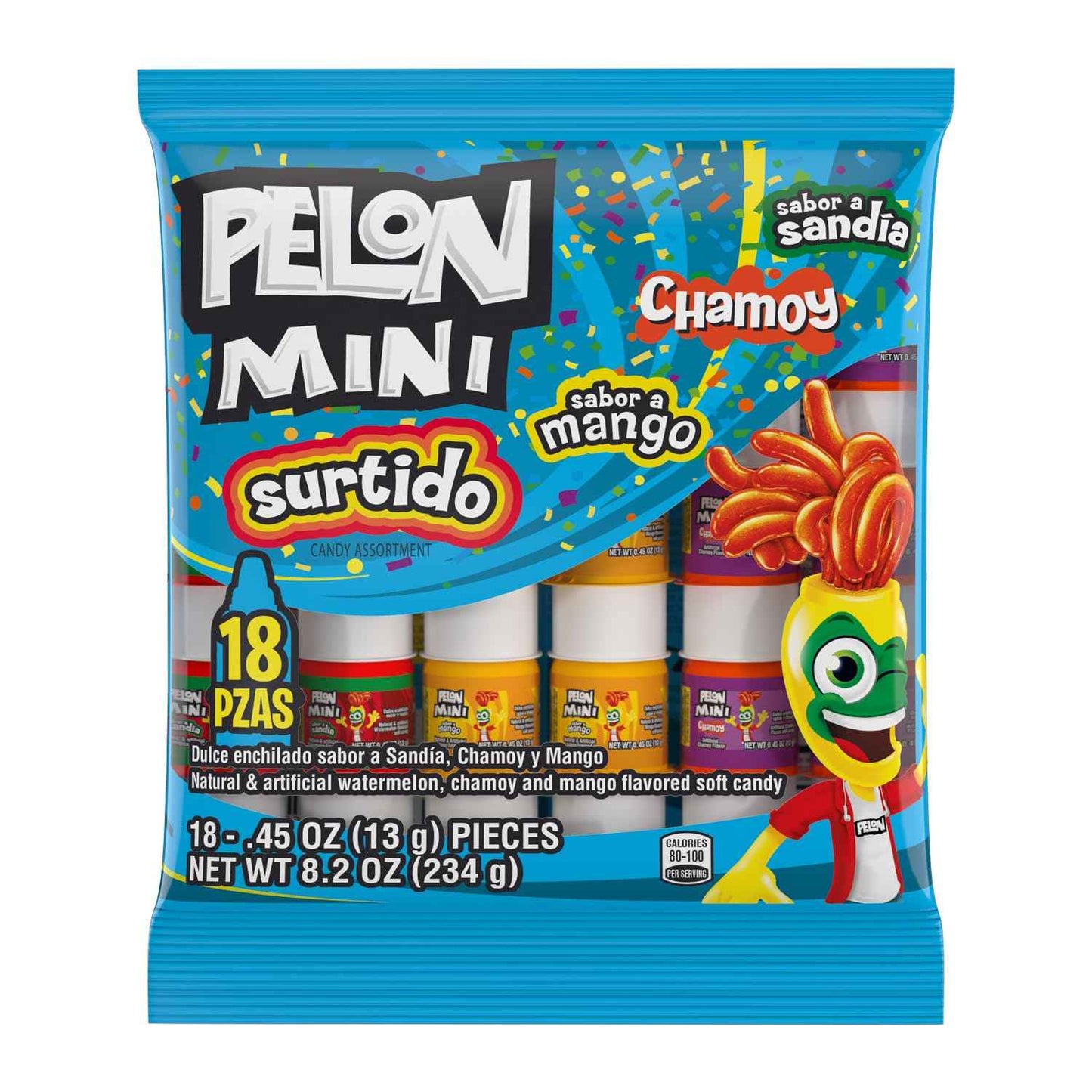 Pelon Pelo Rico Mini Squeeze Candy – Portable Mexican Snack for Picnics and Camping, Assorted Watermelon Mango Chamoy 18-Pack