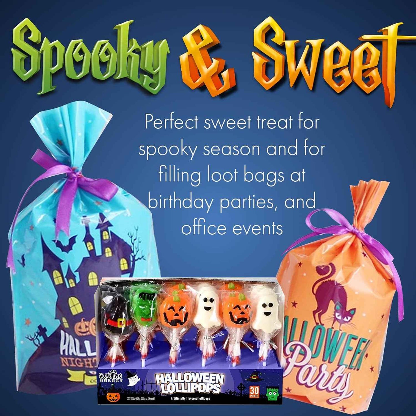 Fusion Select Halloween Lollipops – Kids Trick or Treat Candy for Classroom Parties, Individually Wrapped Variety Pack