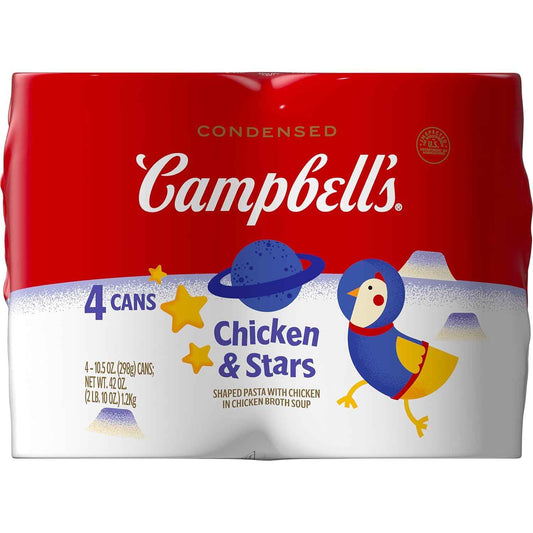 Campbell's Condensed Kids Chicken and Stars Soup – Replenishing Sodium-Rich Broth for Caregivers and Sick Day Recovery, 10.5 oz Can (4 Pack)