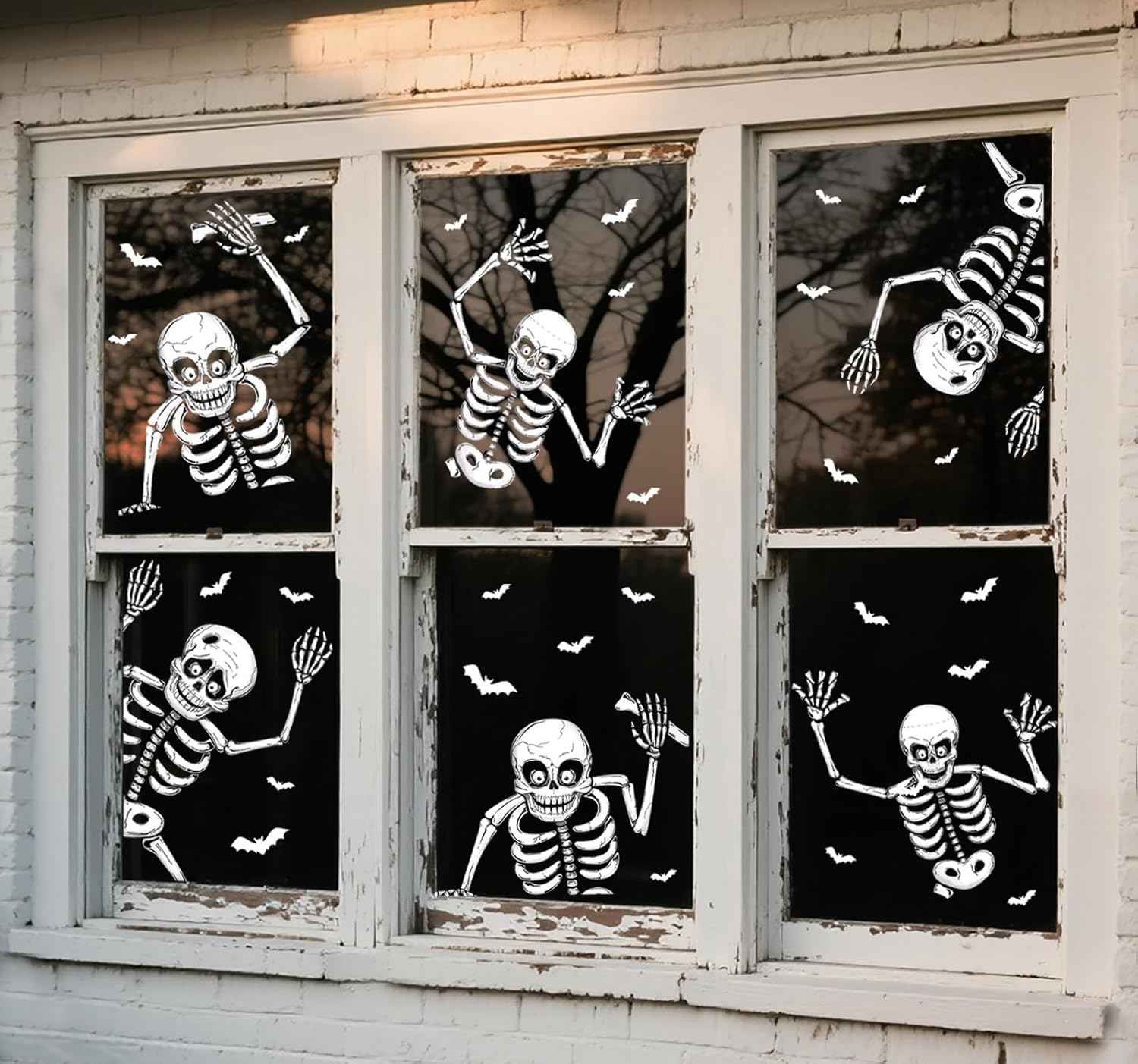 Kid-Friendly Halloween Window Decor – No-Adhesive Skeleton Clings for Bedroom, Playroom & Bathroom Mirror