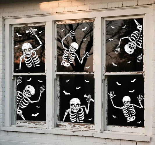 Kid-Friendly Halloween Window Decor – No-Adhesive Skeleton Clings for Bedroom, Playroom & Bathroom Mirror