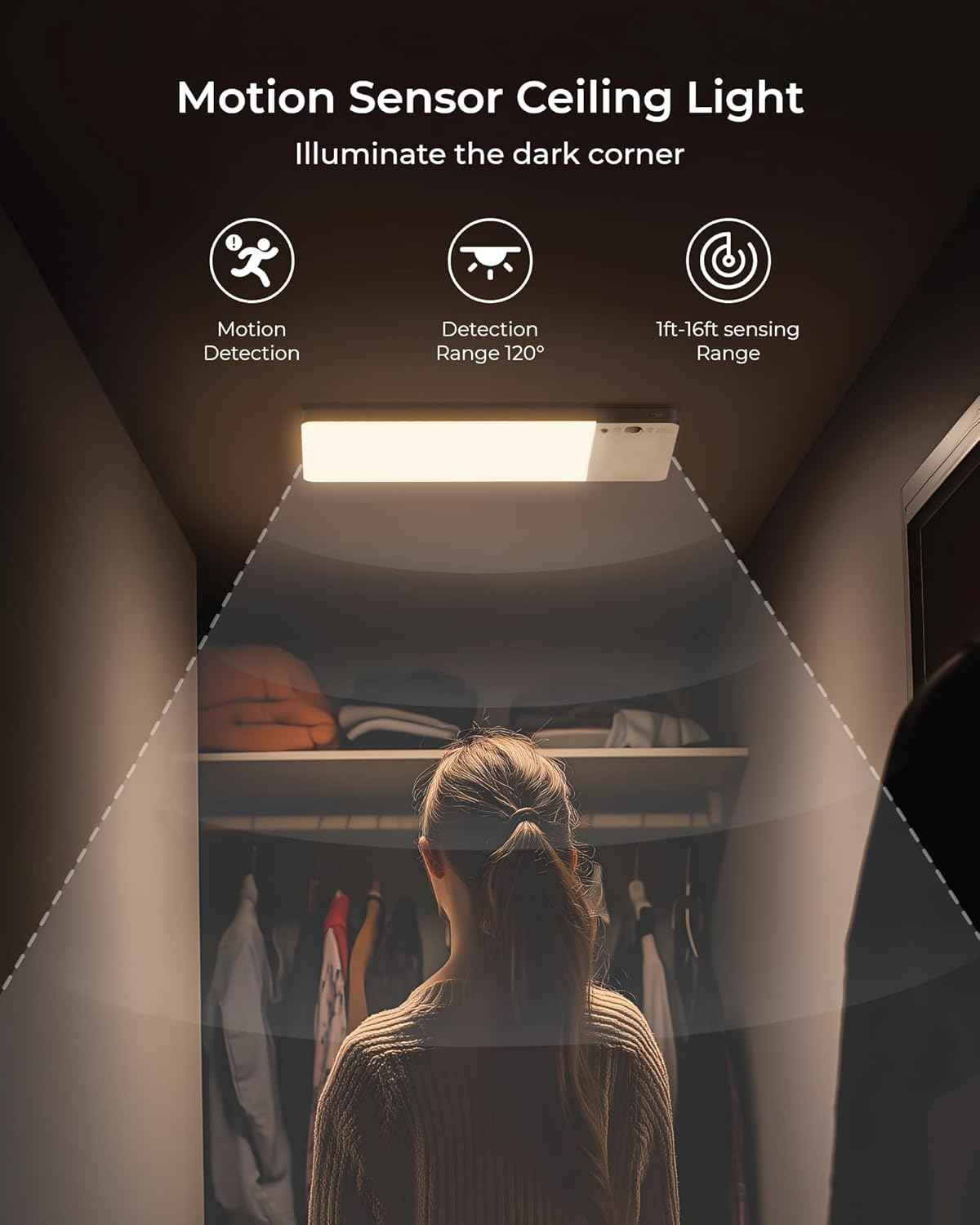 FULEN Motion Sensor Ceiling Light — Fall-Prevention Nightlight for Staircases and Hallways, No-Wire Battery Powered