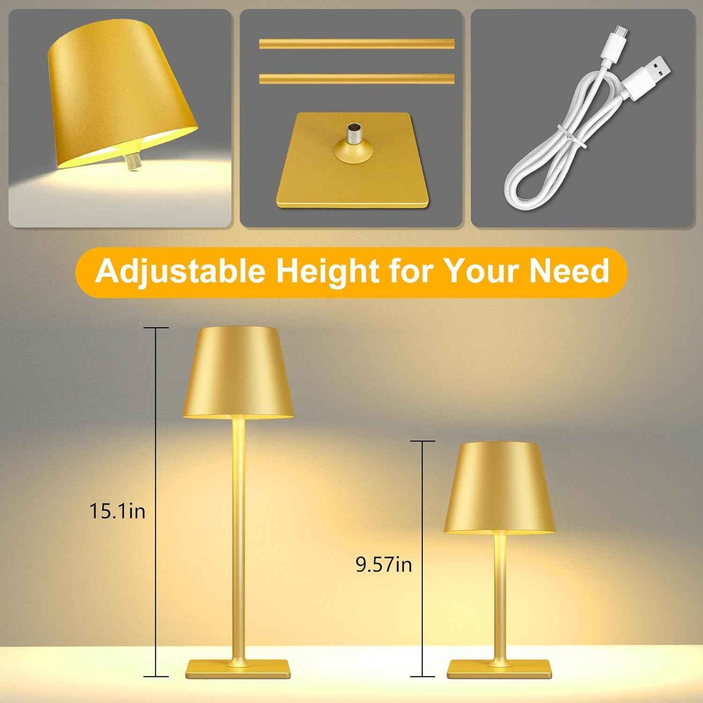 LEDLUX Minimalist Cordless Lamp – Clean Slim Profile Light for Uncluttered Spaces, Touch Control 2-Pack