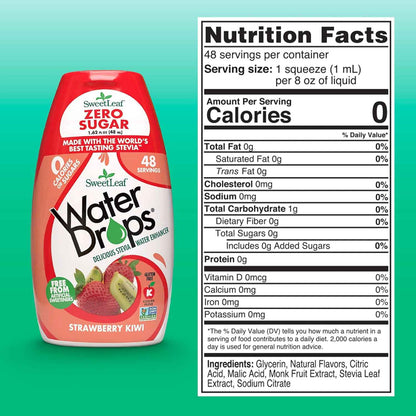 SweetLeaf Strawberry Kiwi Liquid Drops – Durable Squeezable Bottle for On-the-Go Hydration Anywhere, Keto Friendly, Pack of 2