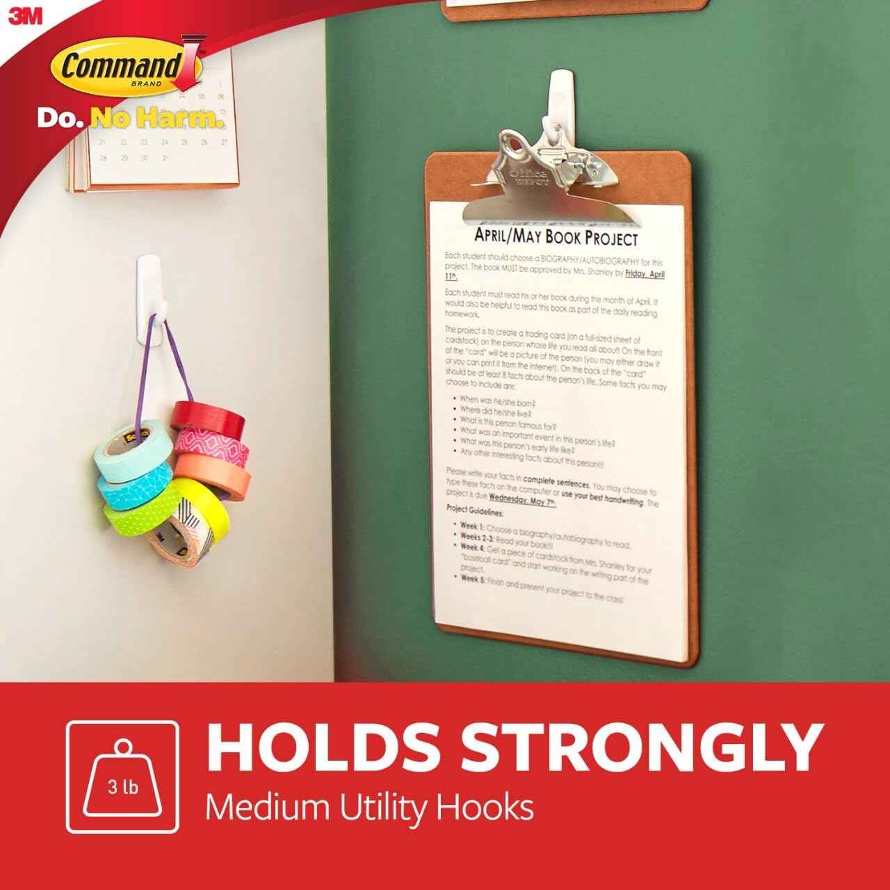 Command Medium Utility Hook Mega Pack – Child-Safe Wall Hooks for Kids' Bedrooms and Backpack Storage