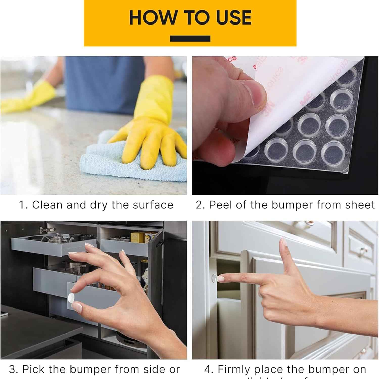 CLEARGRIP Cabinet Bumpers – Safe, Flameless Door Cushion System for Pet-Friendly Homes and Child-Safe Kitchens