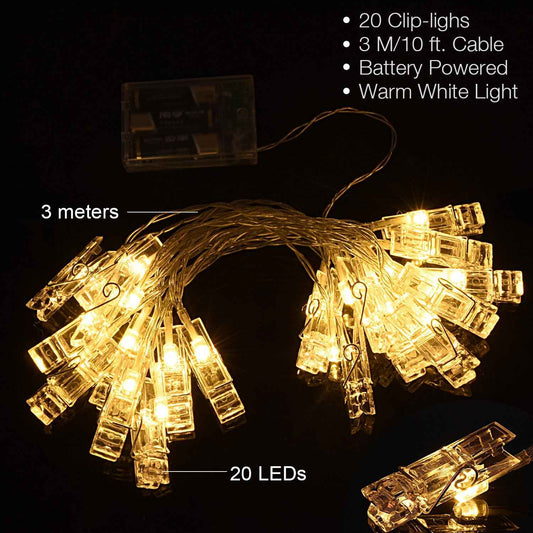 AOSTAR Hanging Photo String Lights – Romantic Valentine's Day Gift for Women, Warm White Battery Operated Display