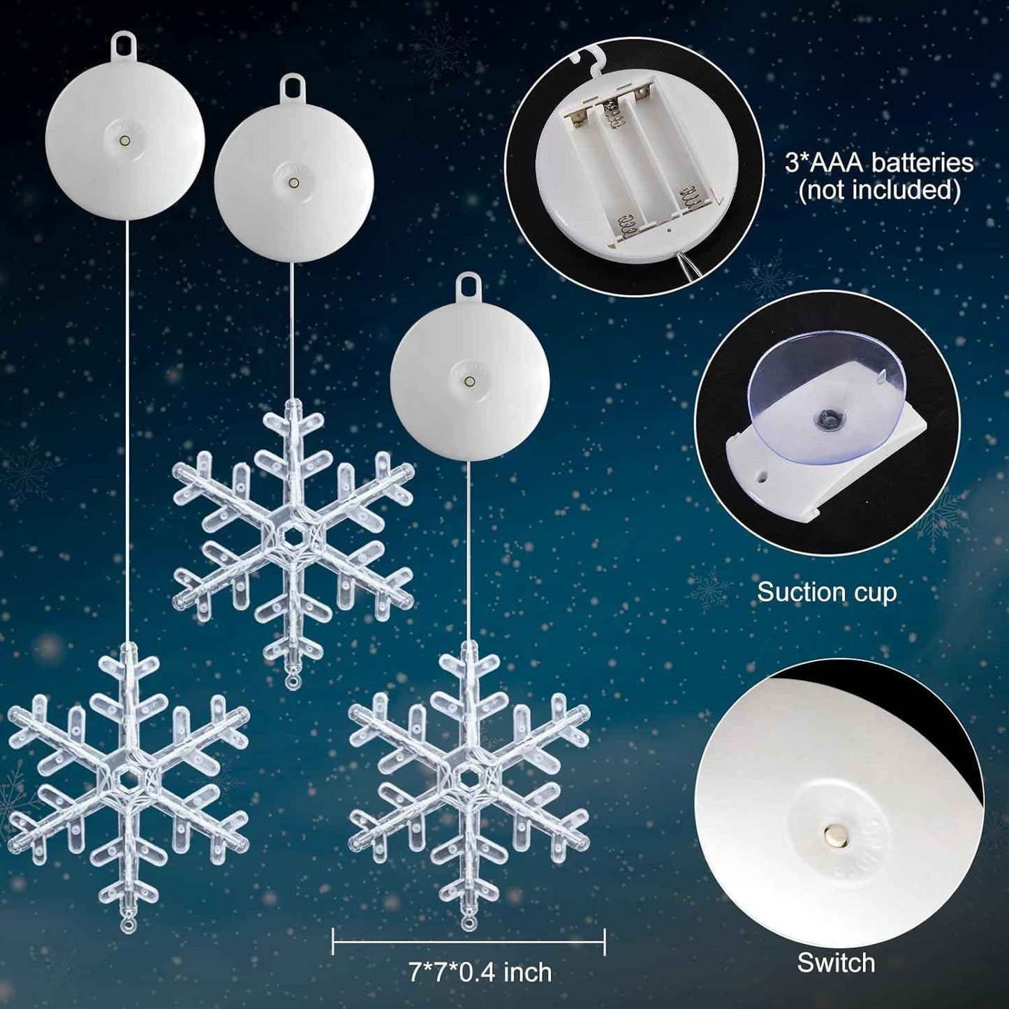 LuminGlow 3Pack Hanging Snowflake Lights – Fireplace Mantel & Window Accent for Holiday Home Styling
