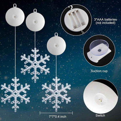 LuminGlow 3Pack Hanging Snowflake Lights – Fireplace Mantel & Window Accent for Holiday Home Styling
