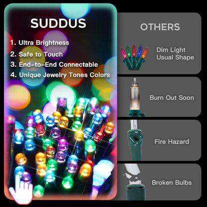 suddus 200 LED Flameless String Lights – Cool-to-Touch Multicolor Lights Safe for Kids, Pets, and Bedrooms