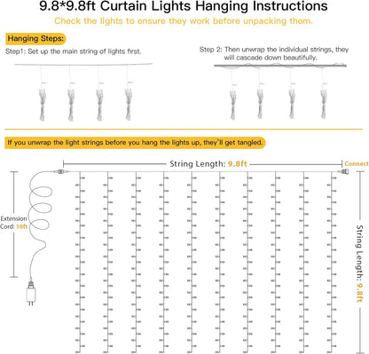 suddus Curtain Lights 9.8x9.8ft 300 LED Warm White – Thoughtful Birthday Gift for Her with Remote and 8 Lighting Modes