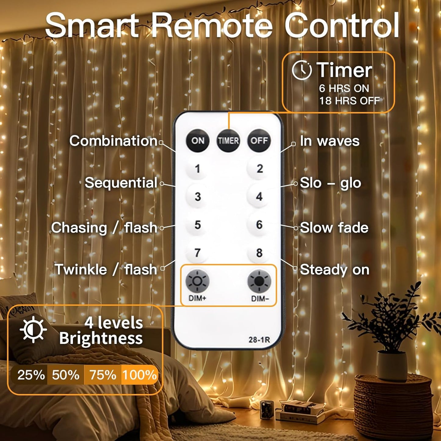 suddus Curtain Lights 9.8x9.8ft 300 LED Warm White – Thoughtful Birthday Gift for Her with Remote and 8 Lighting Modes