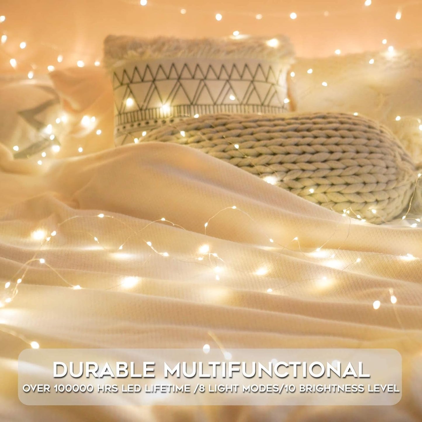 suddus LED Fairy Lights – Flameless, Cool-to-Touch Bedroom String Lights with 6-Hour Auto Shutoff Timer