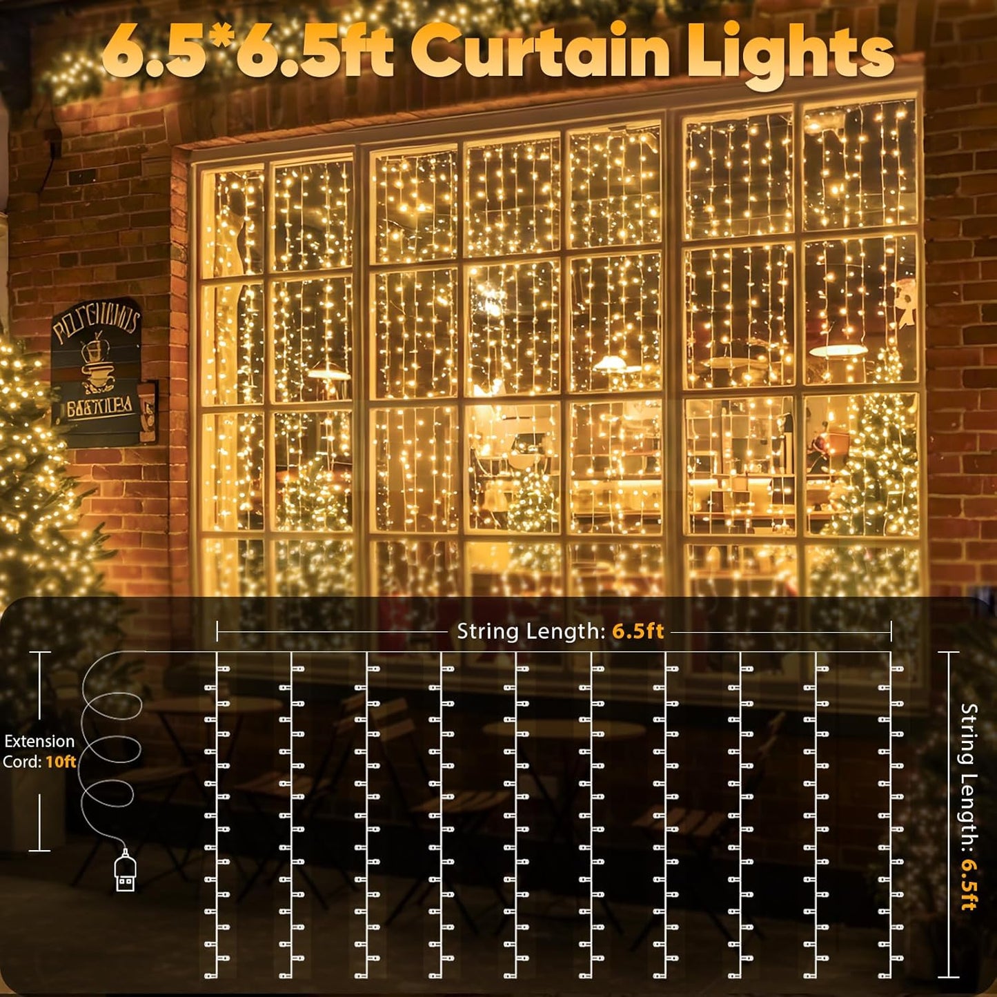 suddus Outdoor Curtain Lights for Patio and Garden – IP44 Waterproof 200 LED String with USB Power Bank Compatibility