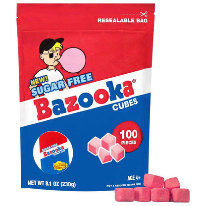 Bazooka Bubble Gum Sugar-Free Chewing Gum – Safe Little League Dugout Snack for Baseball Team Parents, 100-Ct Resealable Pouch