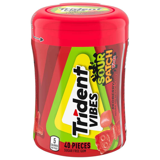 Trident Vibes SOUR PATCH KIDS Blue Raspberry Chewing Gum – Picnic and Outdoor Adventure Freshener, Resealable 160-Piece Pack