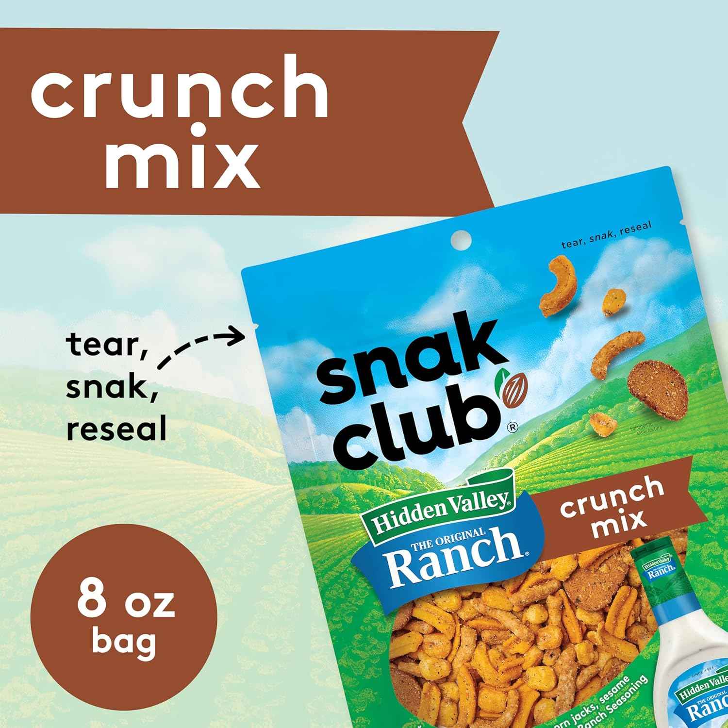 Snak Club Ranch Crunch Mix – Sugar-Free Office Desk Drawer Snack for Mid-Afternoon Focus Breaks, 8 oz