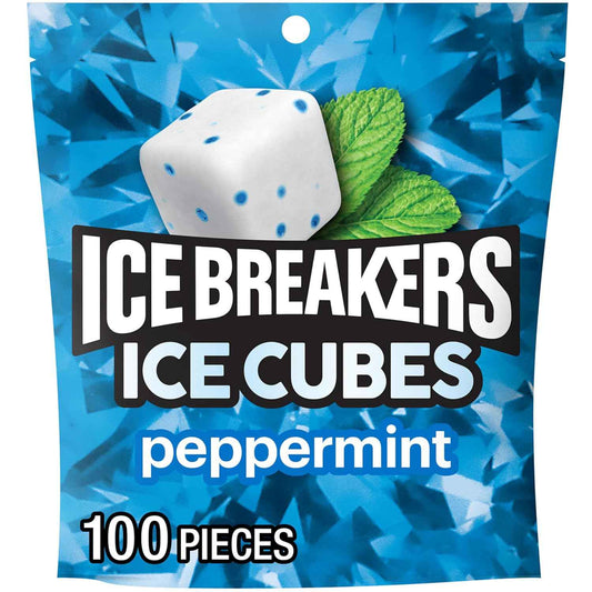 ICE BREAKERS Ice Cubes Peppermint Sugar Free Chewing Gum Pouch, 100 Pieces – Desk Drawer Fresh Breath for Office Professionals and Client Calls