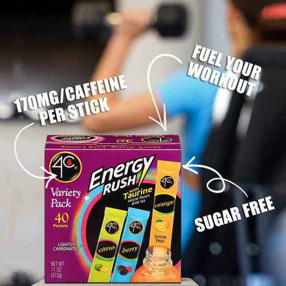 4C Energy Rush Stix – Health-Conscious Lifestyle Pack, Berry Orange Citrus Variety for Clean Hydration
