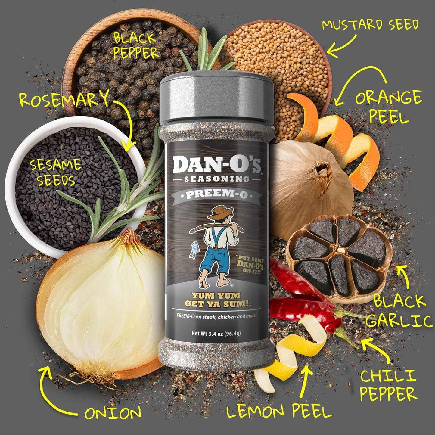 Dan-O's Preem-O Seasoning – Patio BBQ Spice Blend for Chicken and Veggies, Kosher and Sugar Free, 2.5 oz