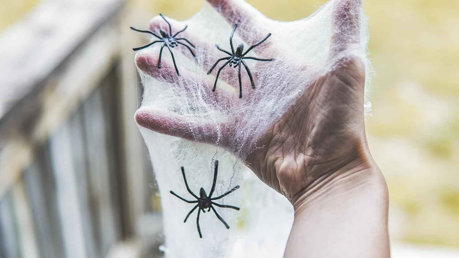 Happy Hippo Spider Web Halloween Decoration – Nursery-Safe Family Decor, Soft Webbing with Plastic Spiders for Kids' Rooms