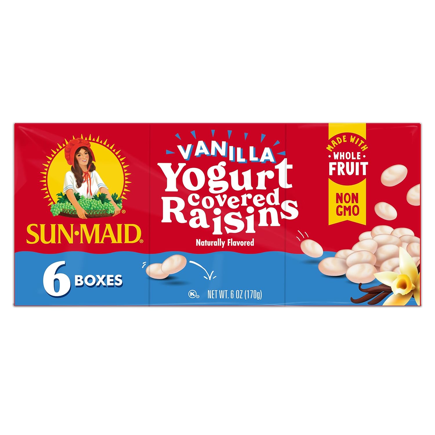 Sun-Maid Vanilla Yogurt Raisins – Picnic and Road Trip Snack Pouches, 6 Single-Serve 1 oz Travel Packs