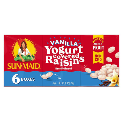 Sun-Maid Vanilla Yogurt Raisins – Picnic and Road Trip Snack Pouches, 6 Single-Serve 1 oz Travel Packs