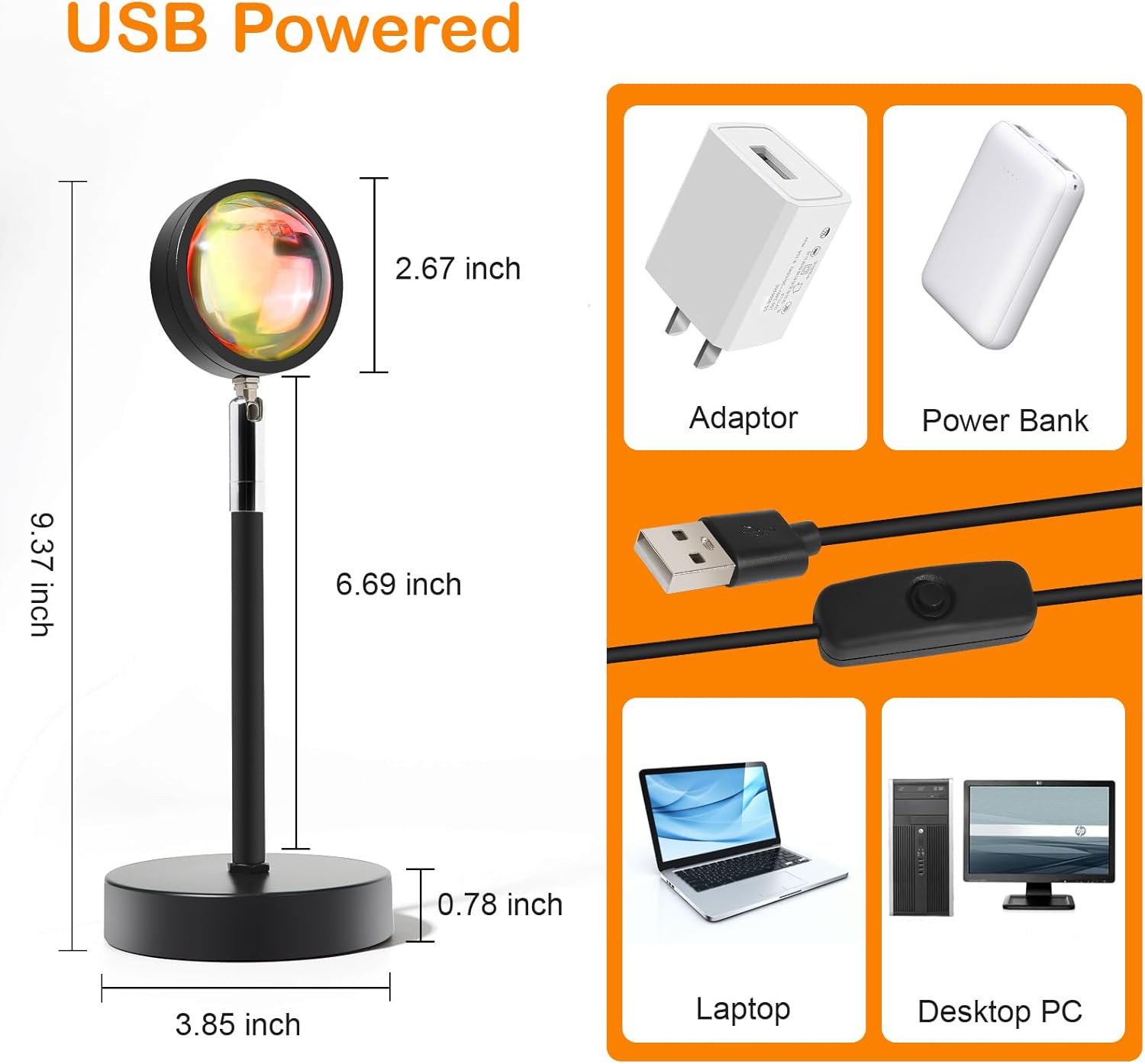 Sunset Lamp Projector – Calming Night Light for Bedtime Routine, 4 Brightness Levels for Stress Relief at Home