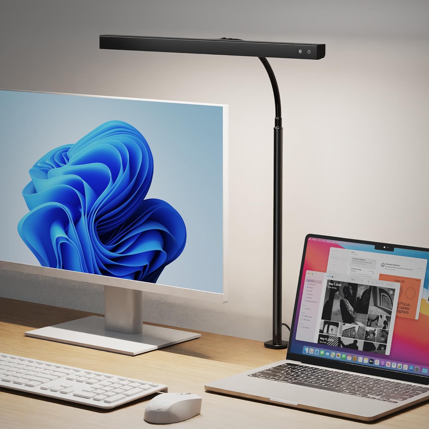 SUPERDANNY LED Desk Lamp – Clean-Line Black Clamp Lamp for Uncluttered Home Office Setups